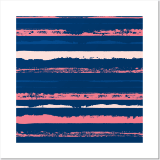 Pink and Blue Summer Stripes Posters and Art